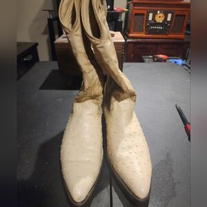 Nocona Cream Colored Genuine Ostritch Cowboy Western Boots